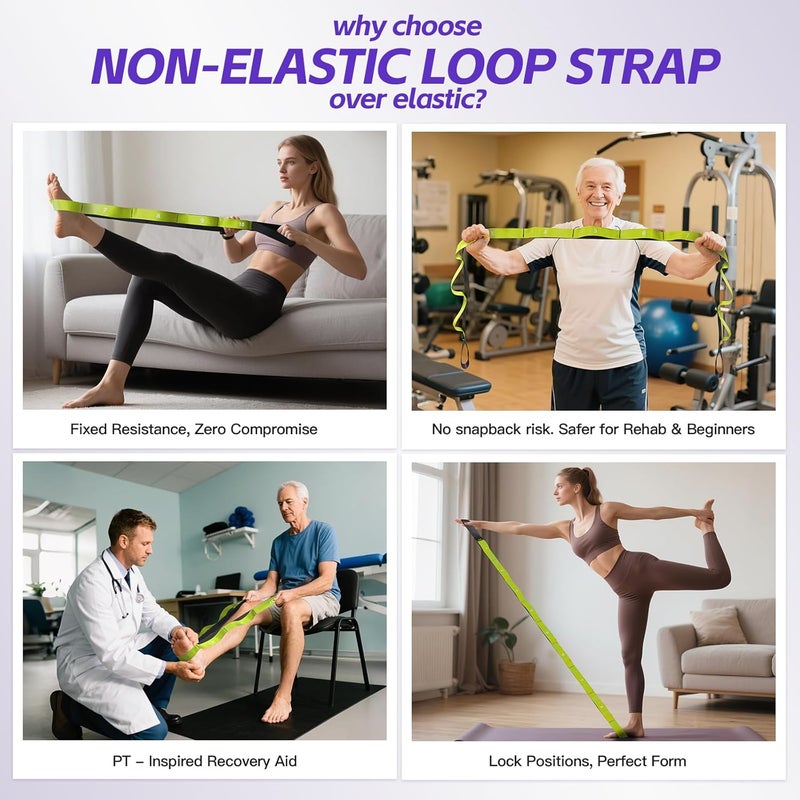 ROSAPOAR Stretching Strap with Loops - Non Elastic Yoga Straps for Physical Therapy, Durable Stretch Bands for Exercise, Flexibility Training, Hamstring & Leg Stretcher, Yoga/Pilates/Gymnastics - Image 4